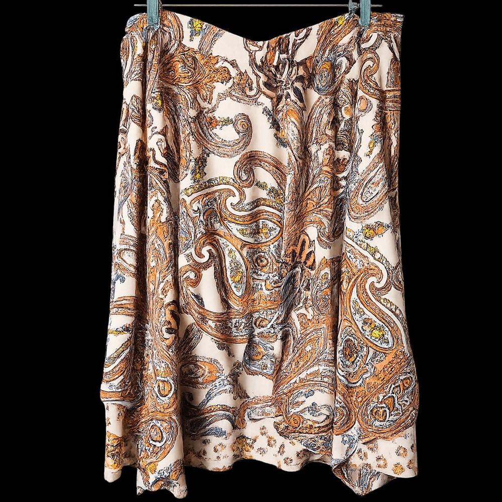 Women's Asymmetrical Hem Skirt 14/16W Paisley Print Midi Length Fit and Flare